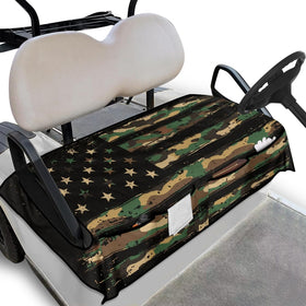 Knextrepoy green camo seat cover for two-seat golf carts protects seats.