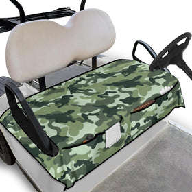 Knextrepoy green camo seat cover for two seats protects and hides wear while on the go.