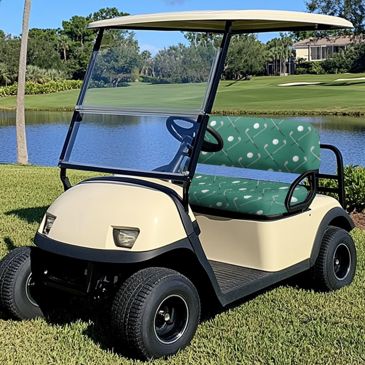 Knextrepoy green golf ball bench cover fits snugly for a refreshed cart.