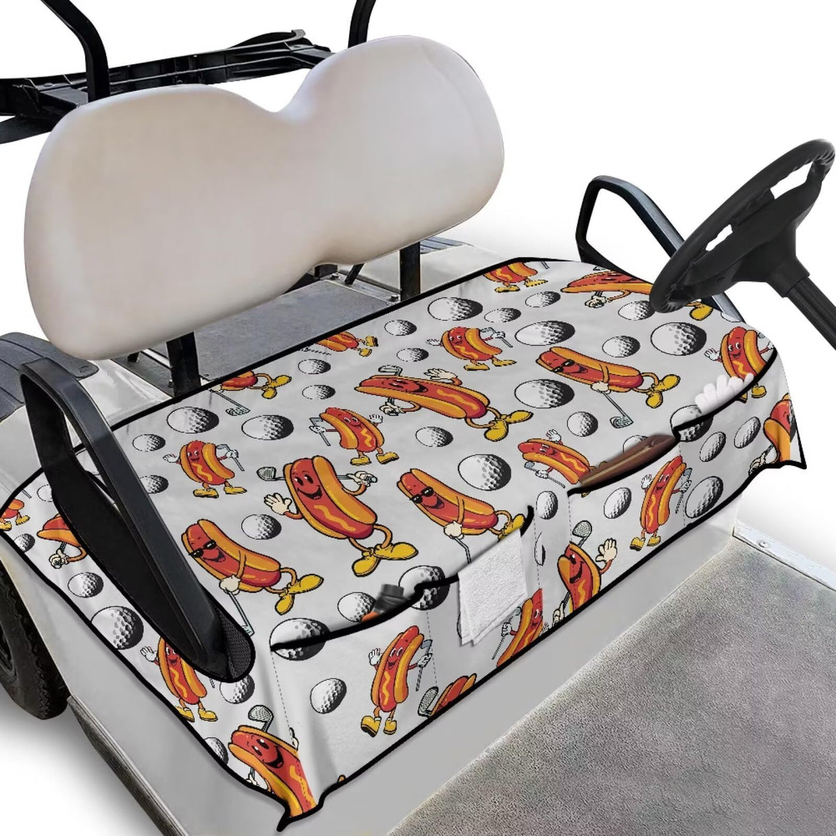 Knextrepoy hot dog golf cart seat cover on a seat, protective and fun