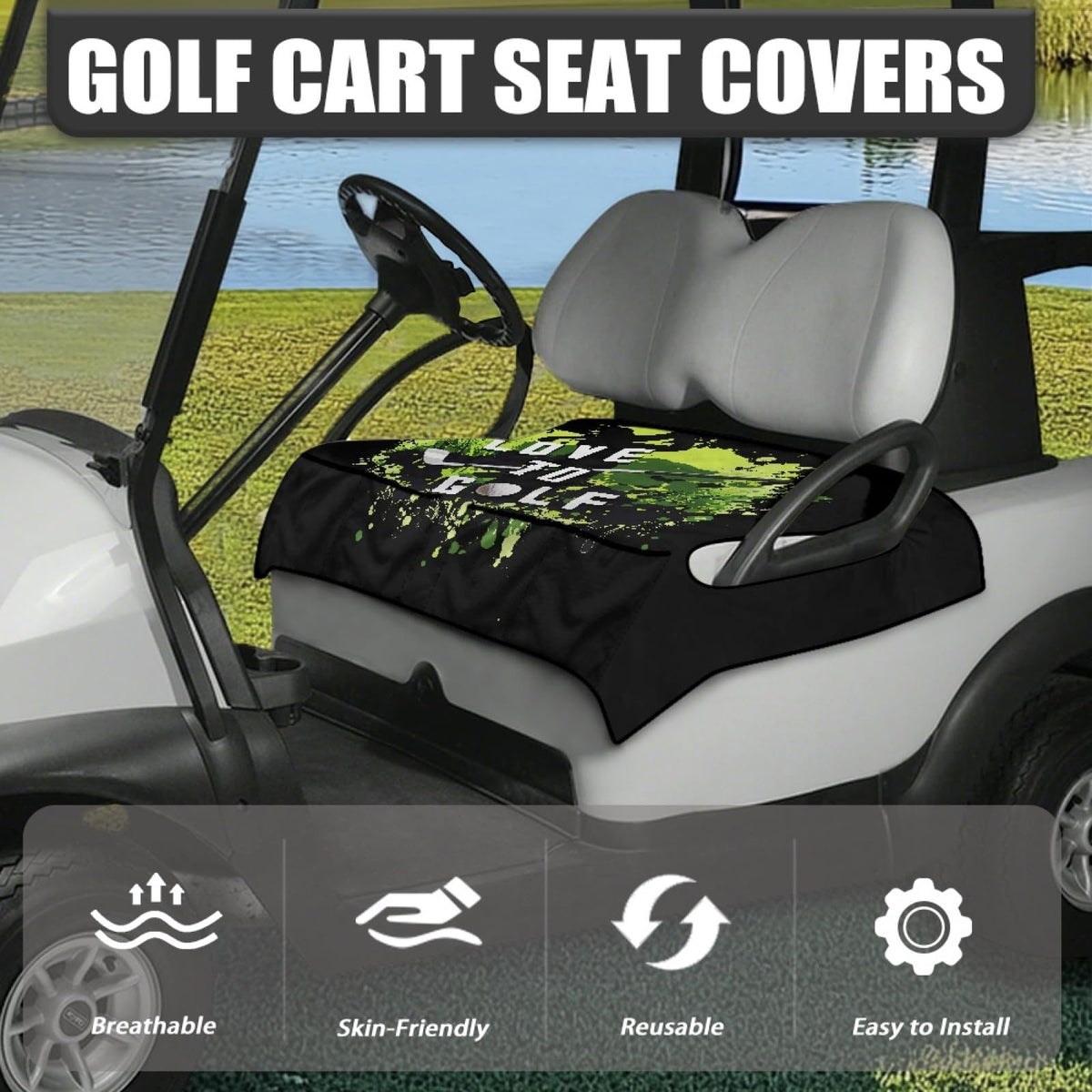 Knextrepoy Love to Golf seat cover green back seat, keeps cart tidy.