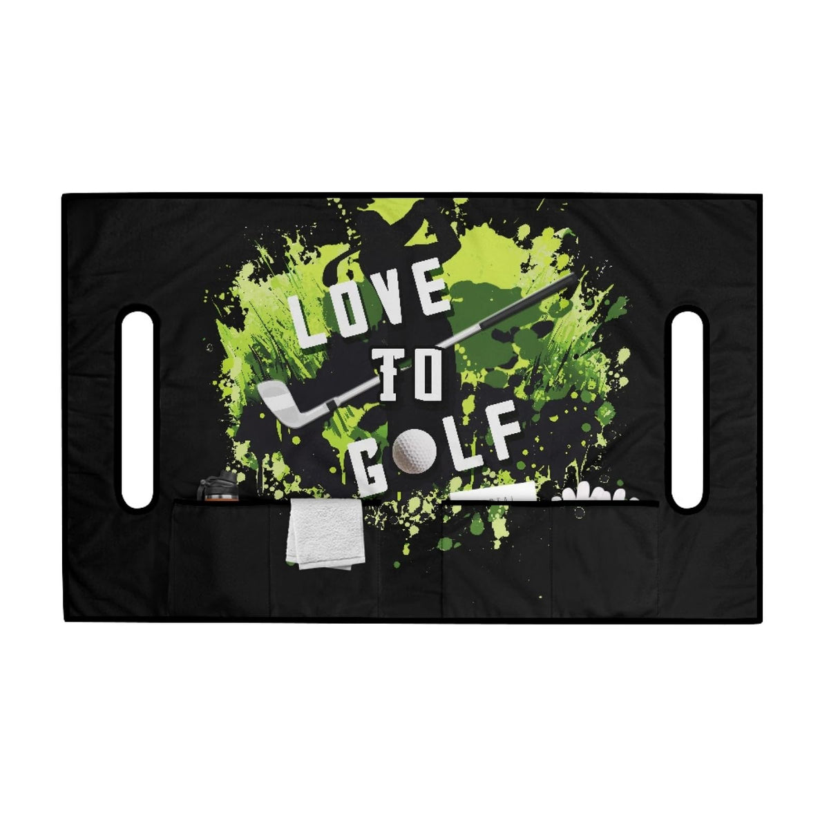 Knextrepoy Love to Golf seat cover green pockets for quick-access items.