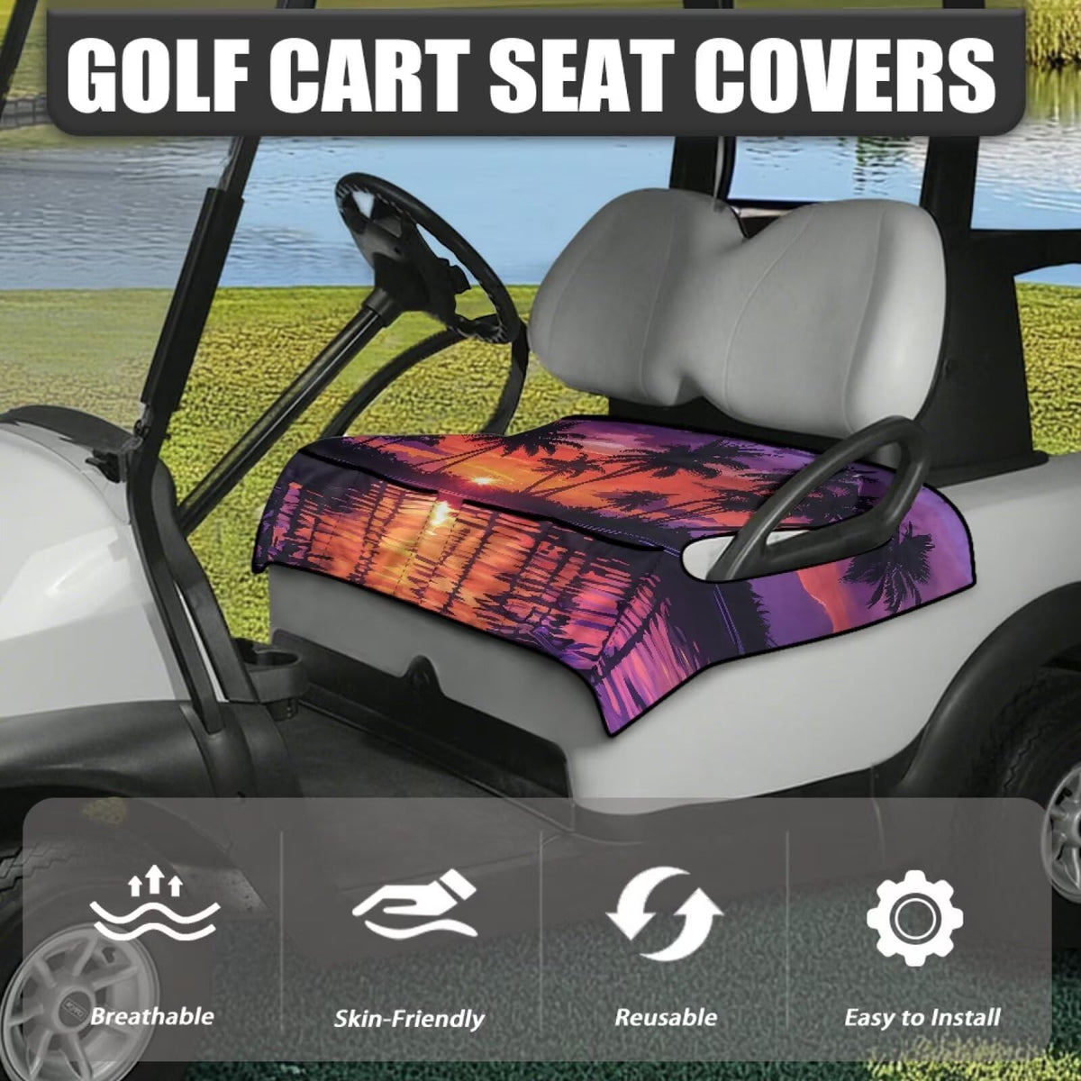 Knextrepoy purple palm tree two-seat cart fit covers both front seats securely.