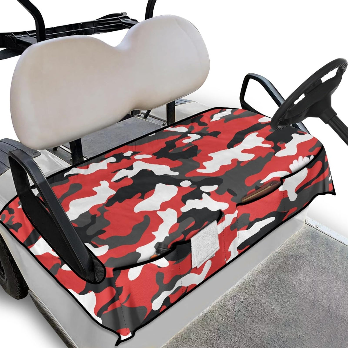 Knextrepoy red camo seat cover with pockets protects seats and keeps essentials handy.