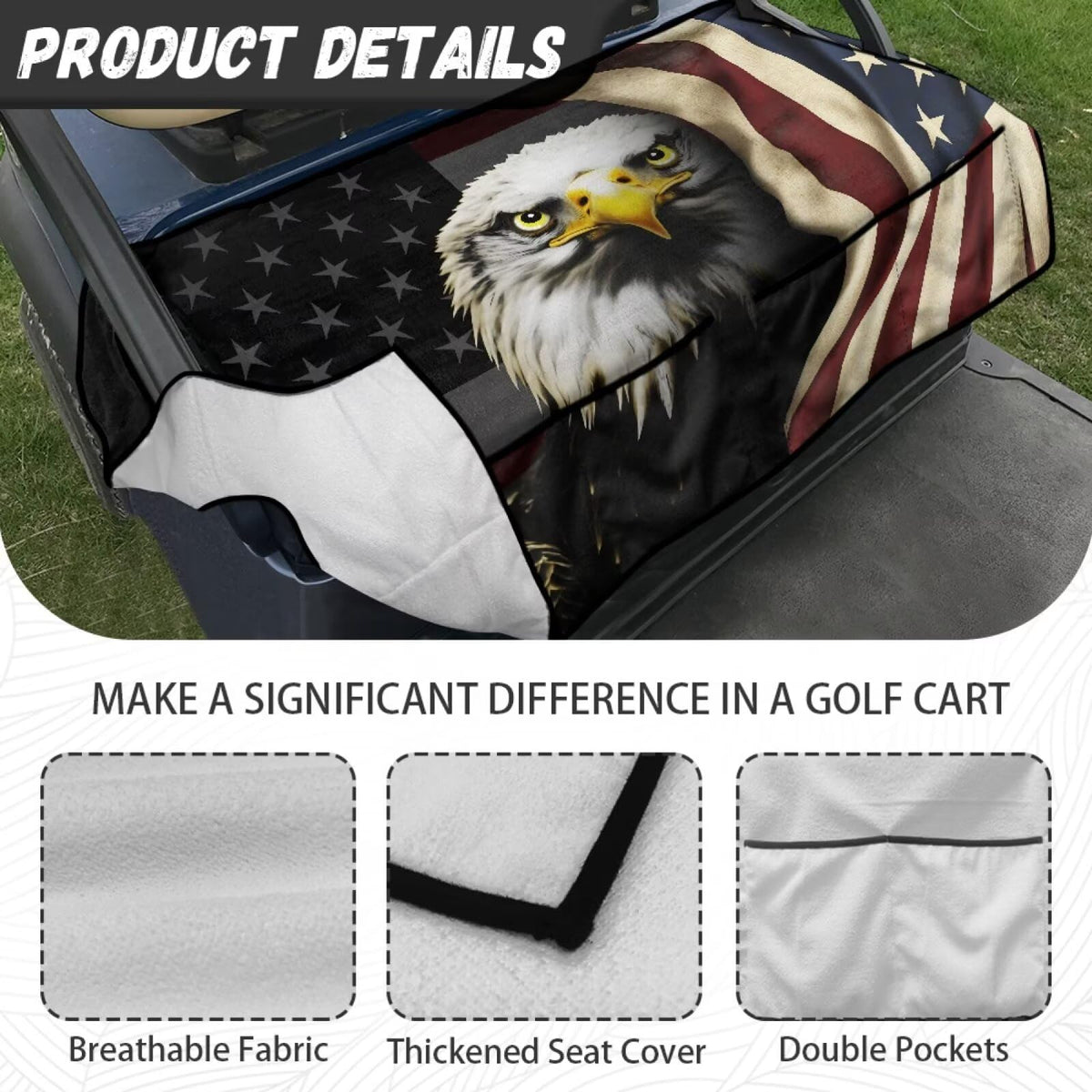 Machine-washable fabric keeps golf cart seats clean and fresh