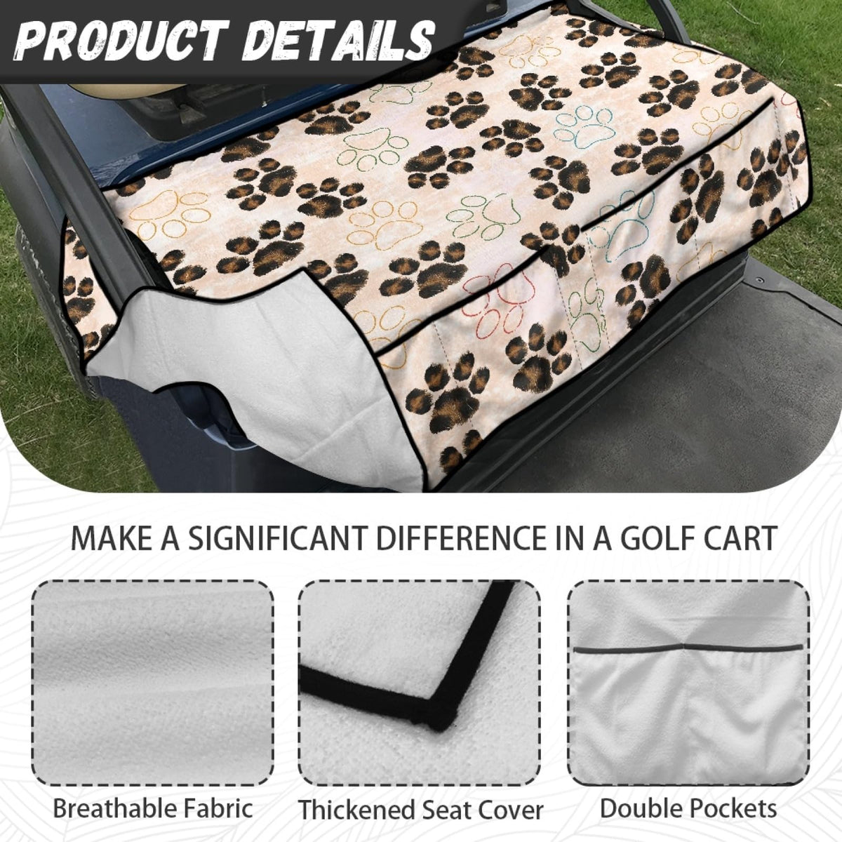 Knextrepoy seat cover with front pockets for sunglasses and water bottle organization.