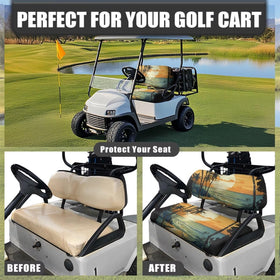Seat covers installed on a club car golf cart for quick refresh