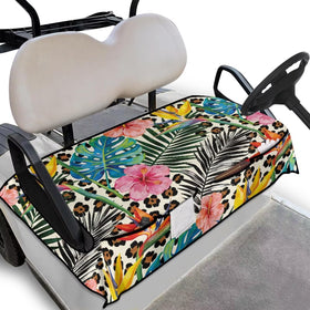Knextrepoy tropical hibiscus leopard seat cover on a 2-person golf cart for style and protection