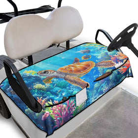 Knextrepoy Tropical Turtle seat cover on universal fit provides all-season seat protection