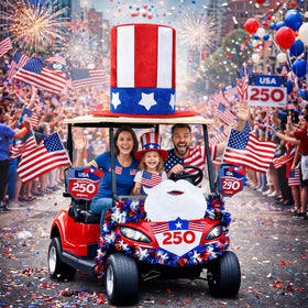Knitgrip golf cart decoration kit creates a showstopping parade centerpiece.