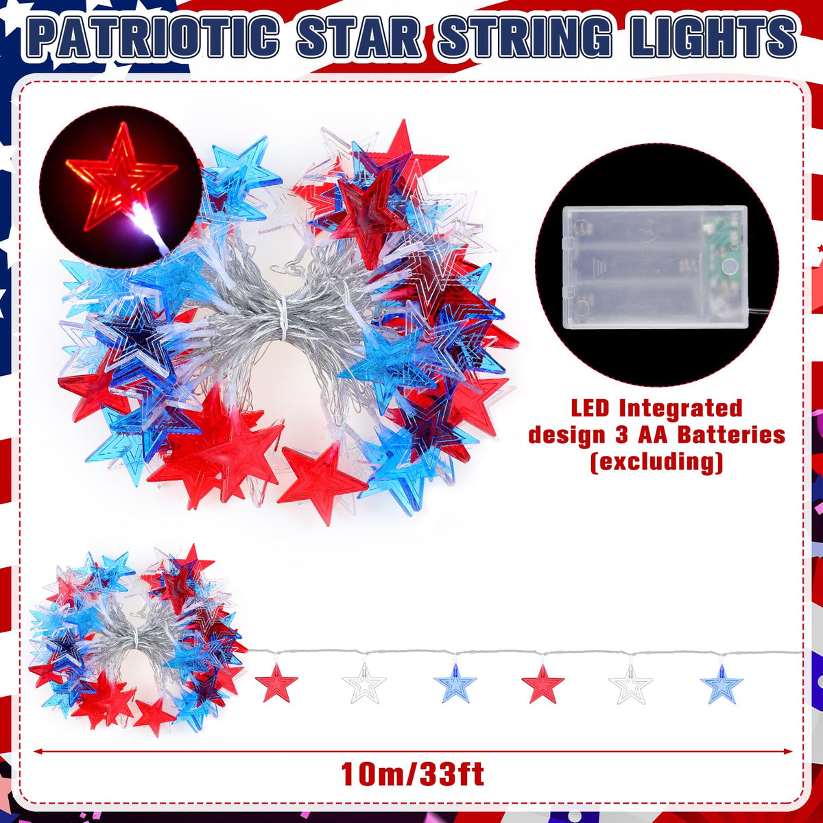 Knitgrip patriotic cart decor scene showcases bold red, white, and blue colors for Independence Day.