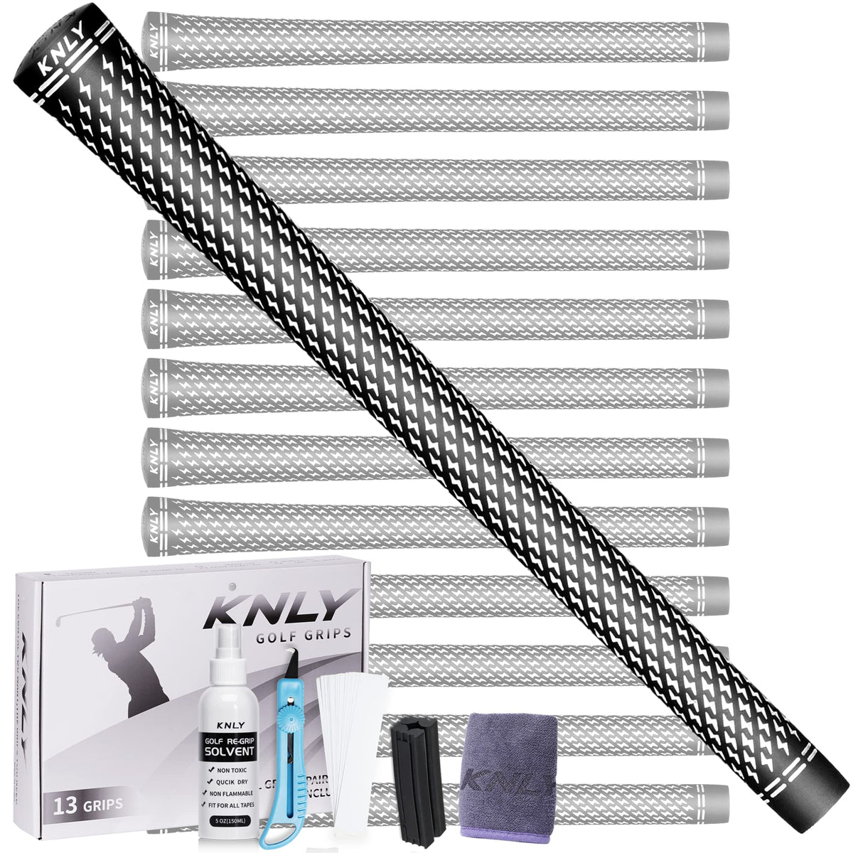 KNLY 360 golf grips Pro Kit featuring 13 grips for a complete regrip and consistent look.