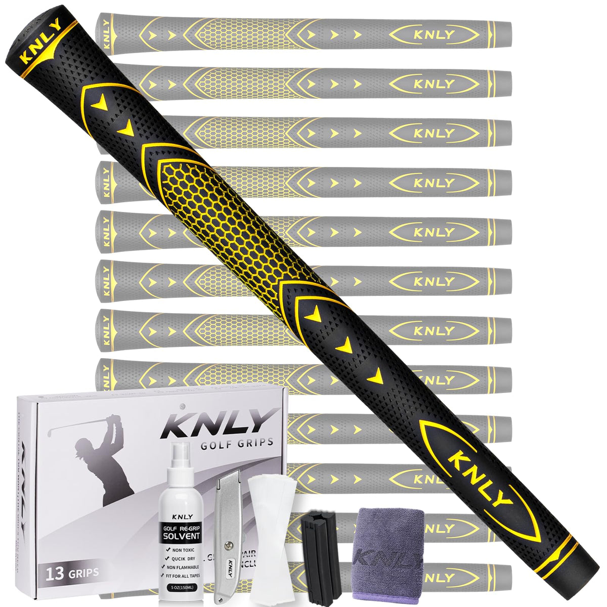 KNLY golf grips show all-weather anti-slip texture for a stable hold