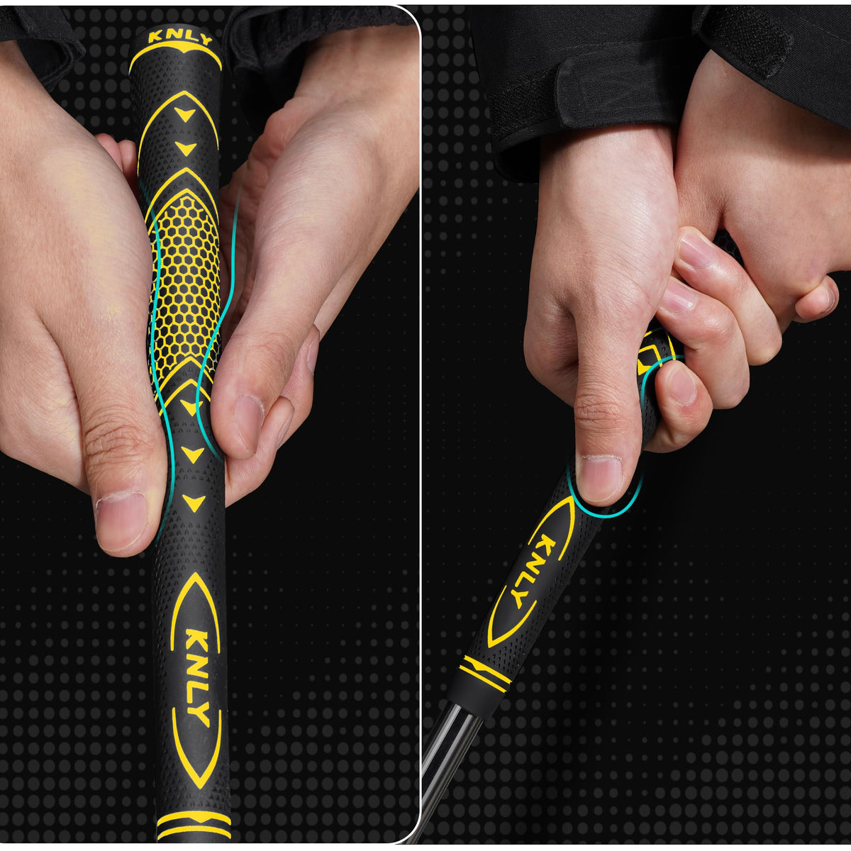 KNLY golf grips anti-slip texture close-up shows secure traction in wet conditions