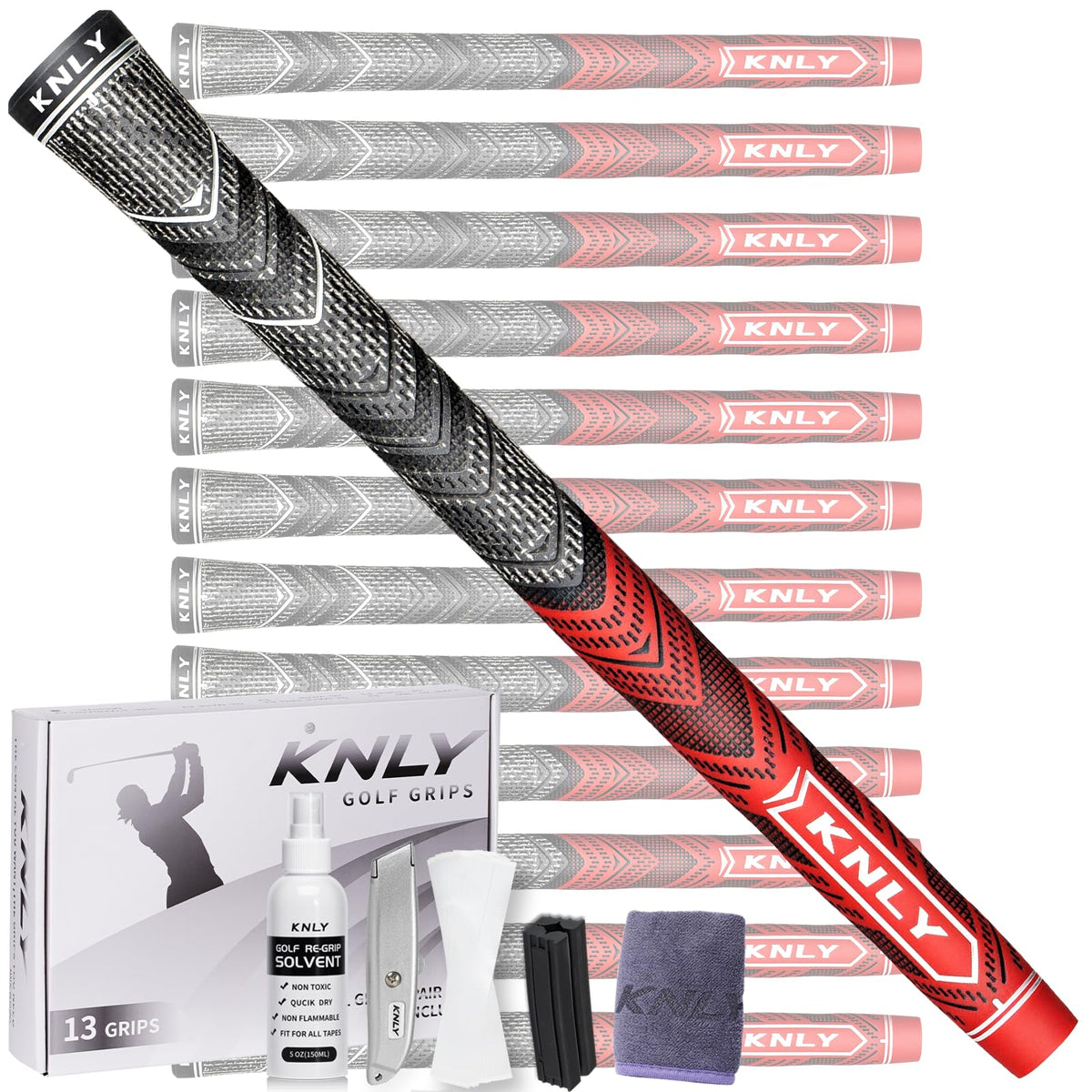 KNLY Hybrid Golf Grips Set front view showing complete kit for quick upgrading grip