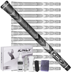 KNLY Hybrid Golf Grips Set package shows 13 grips and tools for easy regripping