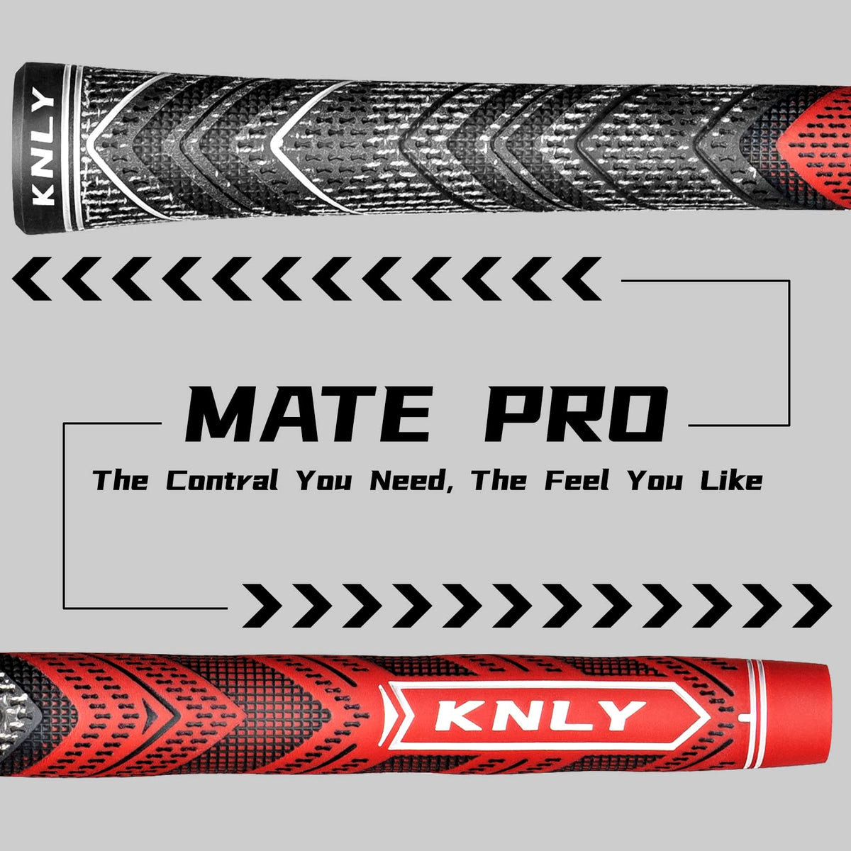 KNLY Mate Pro golf grips outer view highlighting finish and alignment