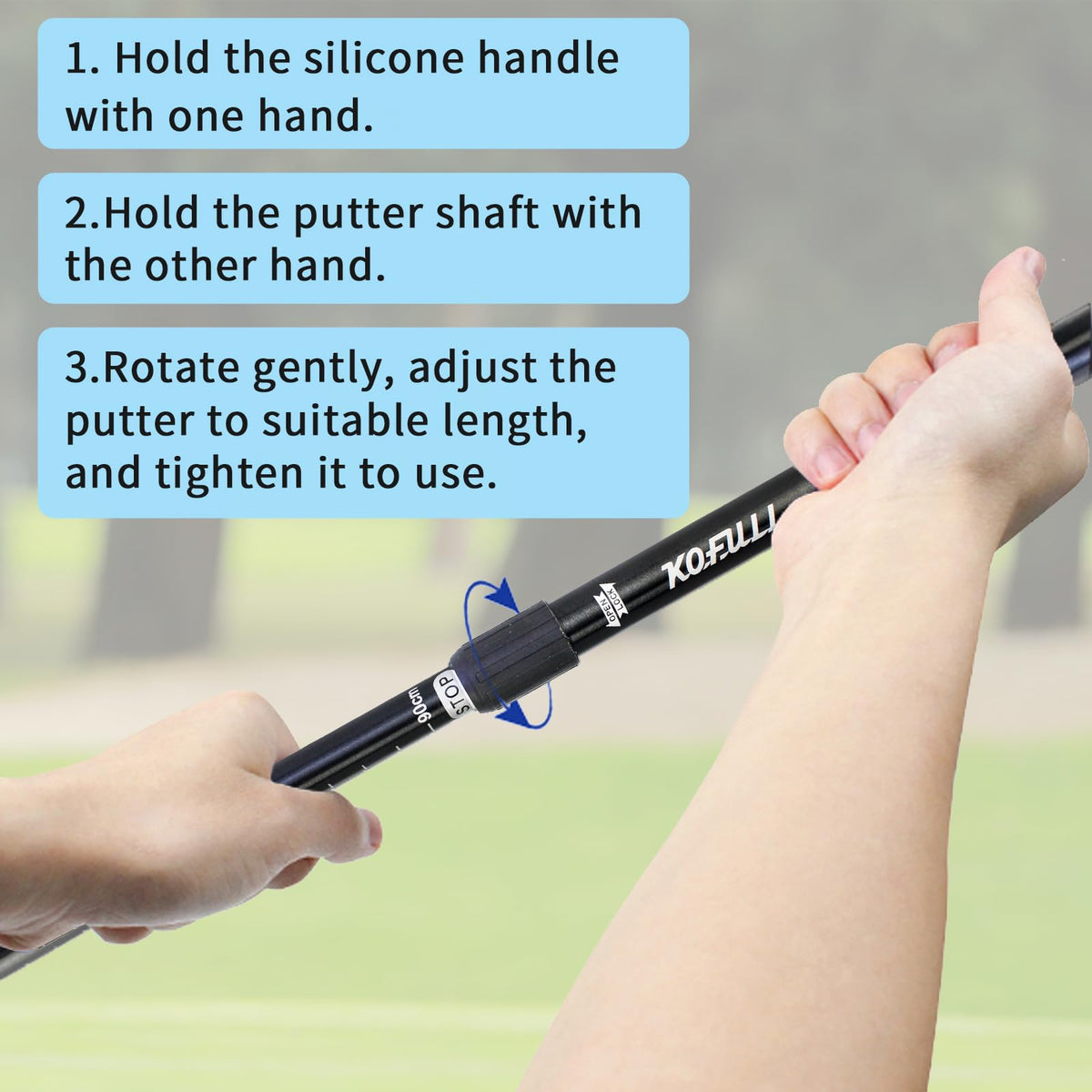KOFULL ambidextrous design in use by a left-handed golfer.