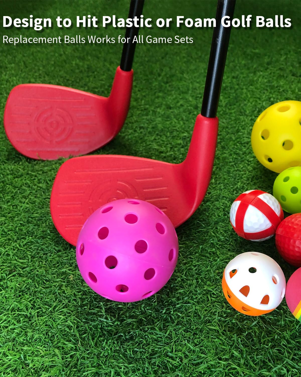 KOFULL bucket game setup with backyard golf clubs for added challenge.