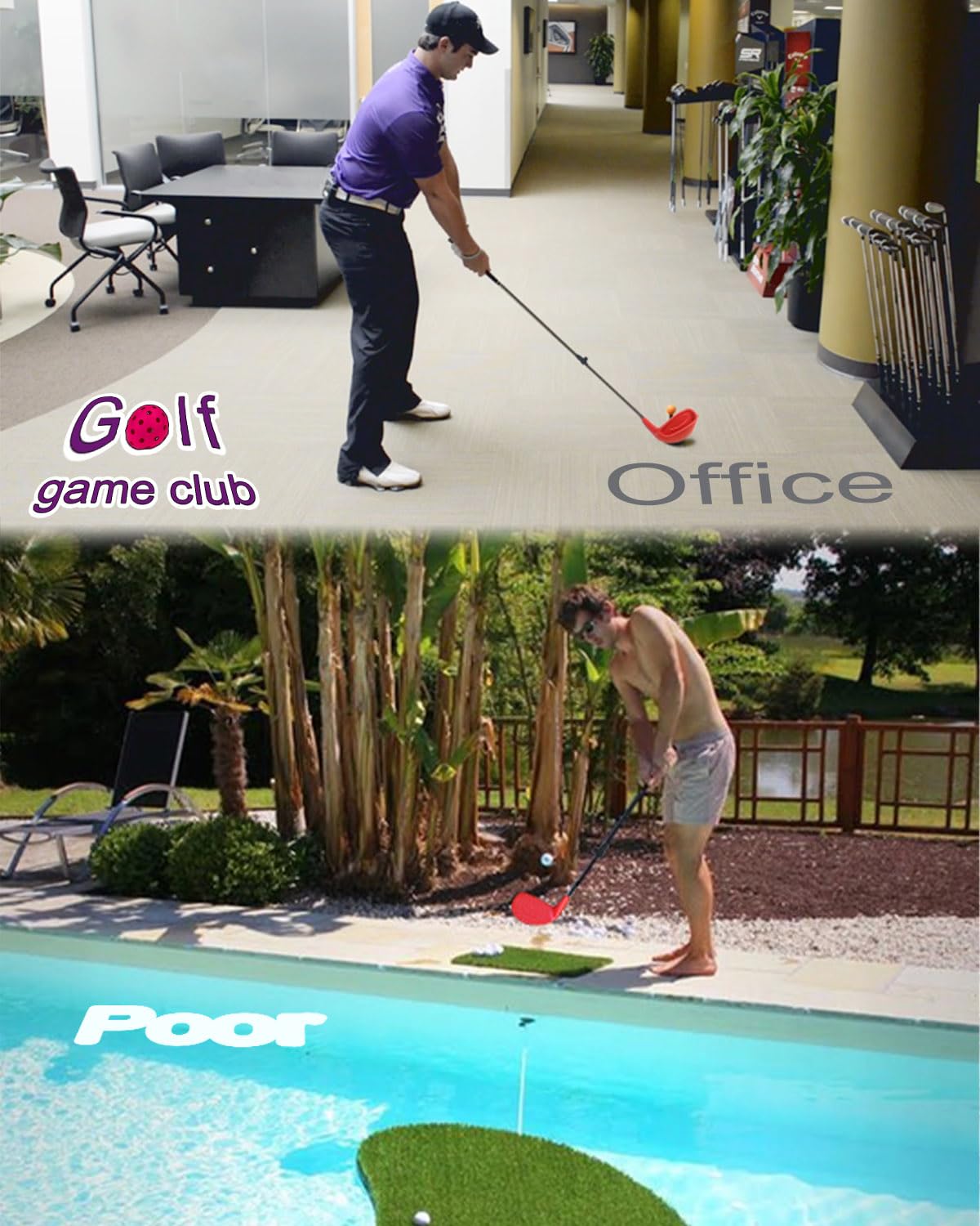 KOFULL extendable shaft clubs used by kids practicing in the yard.