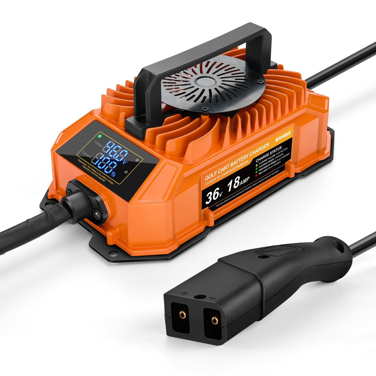 Kohree golf cart charger with LED display shows real-time status for easy monitoring.