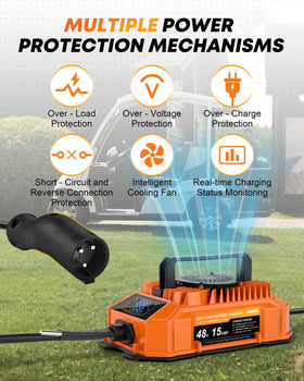 Kohree lightweight charger with ergonomic handle for easy transport on the course.