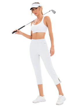 KOJOOIN women's golf pants capri-length view, crisp white color and versatile workwear.