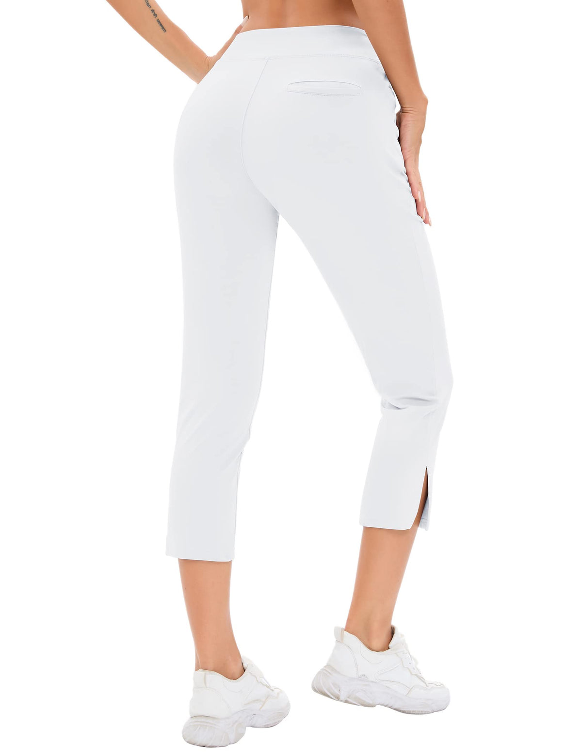 KOJOOIN women's golf pants stretch fabric closeup, showcasing flexible movement.
