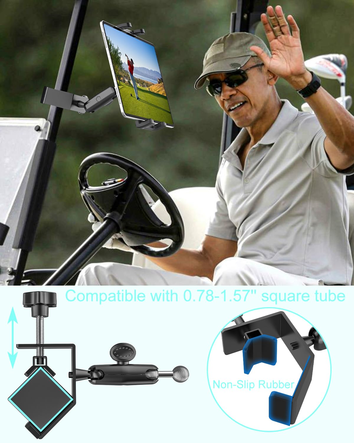 Kolasels aluminum clamp with anti-slip pads protects device and cart from bumps