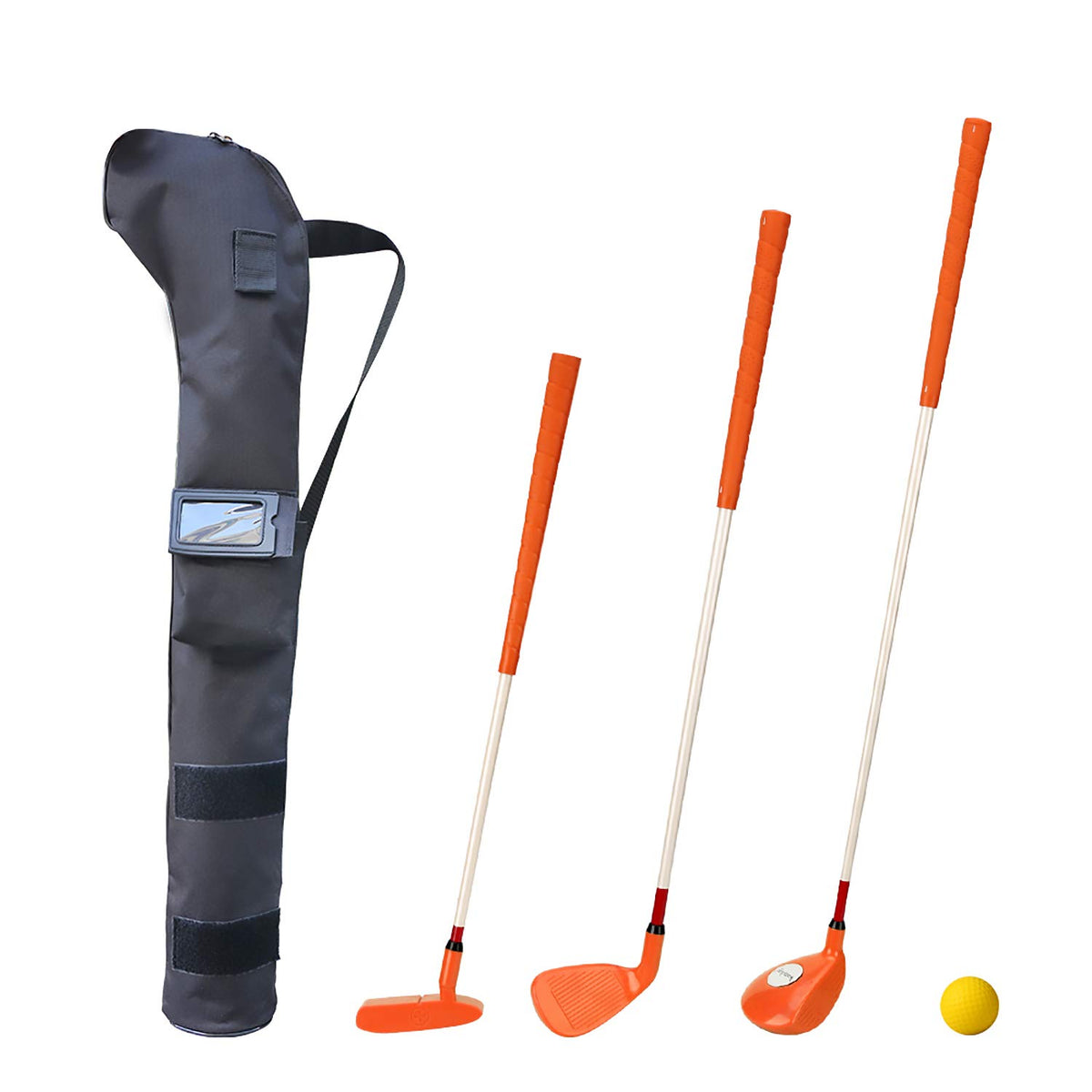 KONDAY kids golf clubs set with orange carry bag for easy outdoor practice.