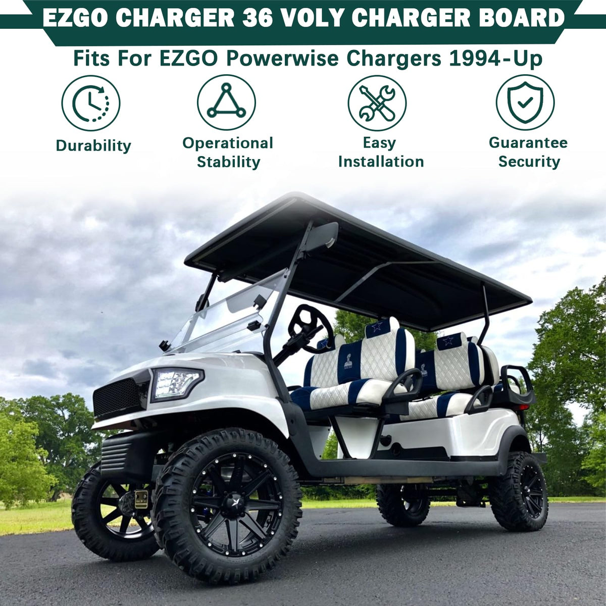 KOONDHEEND 36V EZGO Charger Board side view highlighting compact, durable construction.