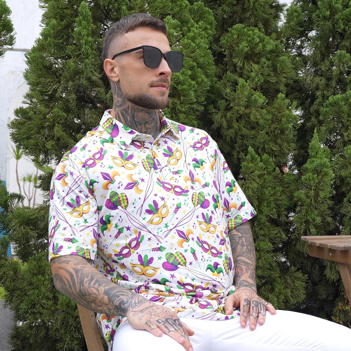 Kosgraiy Mardi Gras polo shirt with a classic polo collar for versatility