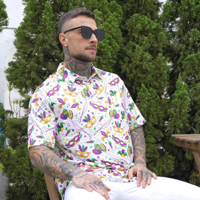 Kosgraiy Mardi Gras polo shirt with a classic polo collar for versatility