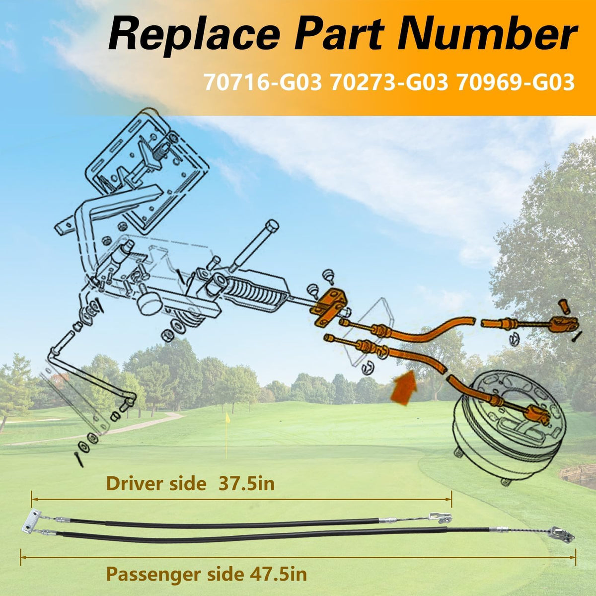 KPALAG brake cable kit contents with driver and passenger cables for EZGO