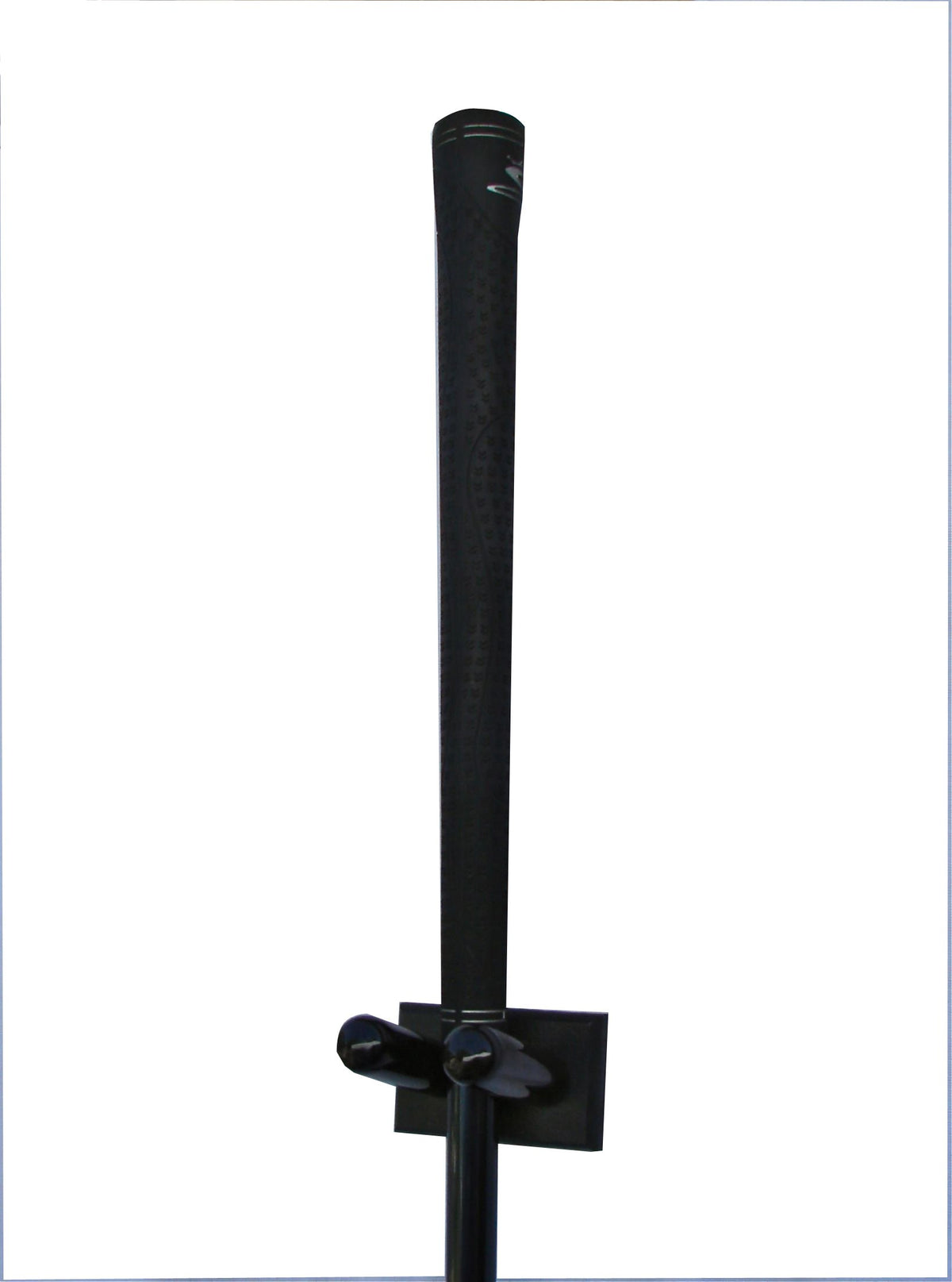 Front view of KR Ideas vertical golf club mount in black