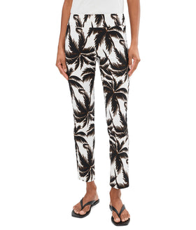 Krazy Larry pull-on ankle pant with white-black leaves pattern for versatile everyday wear