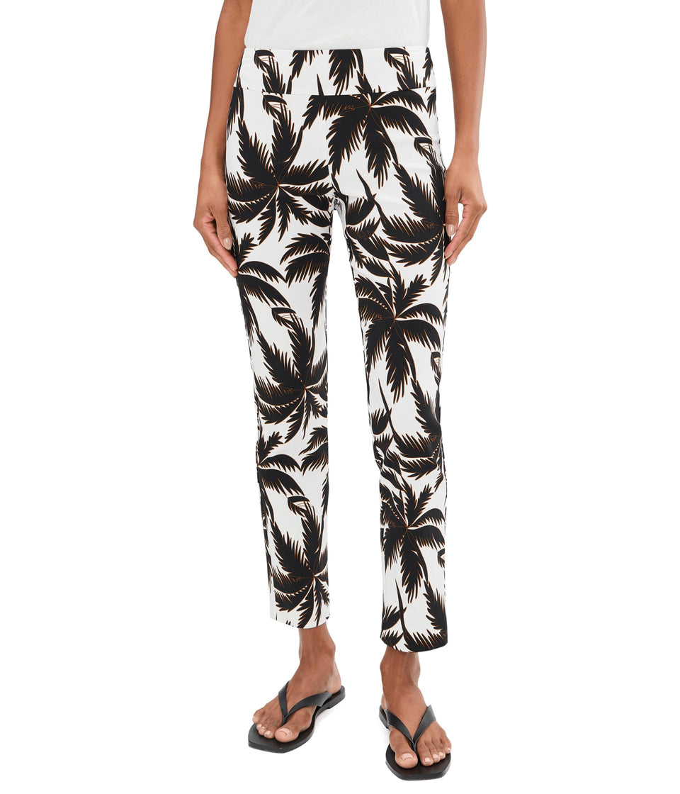 Krazy Larry pull-on ankle pant with white-black leaves pattern for versatile everyday wear