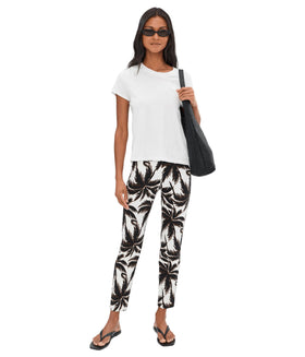 Krazy Larry women's pull-on ankle pant, side view, sleek comfortable silhouette