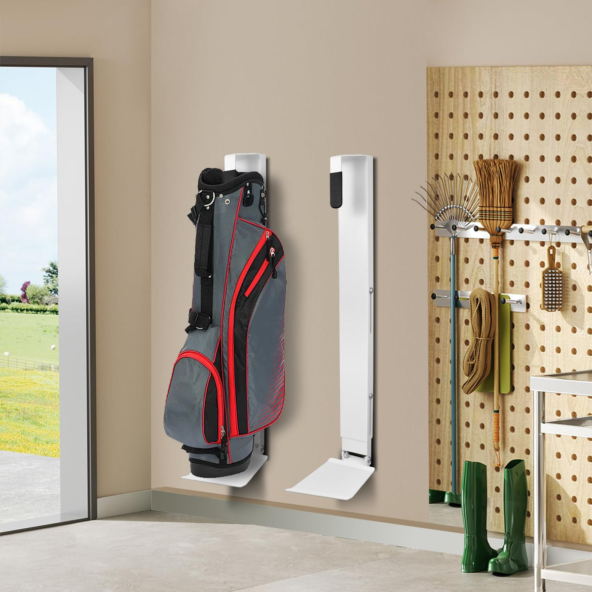 Krotour garage storage for golf bags shows clutter-free workspace