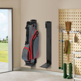 Krotour wall-mounted golf bag hanger with slim profile saving space on a wall.