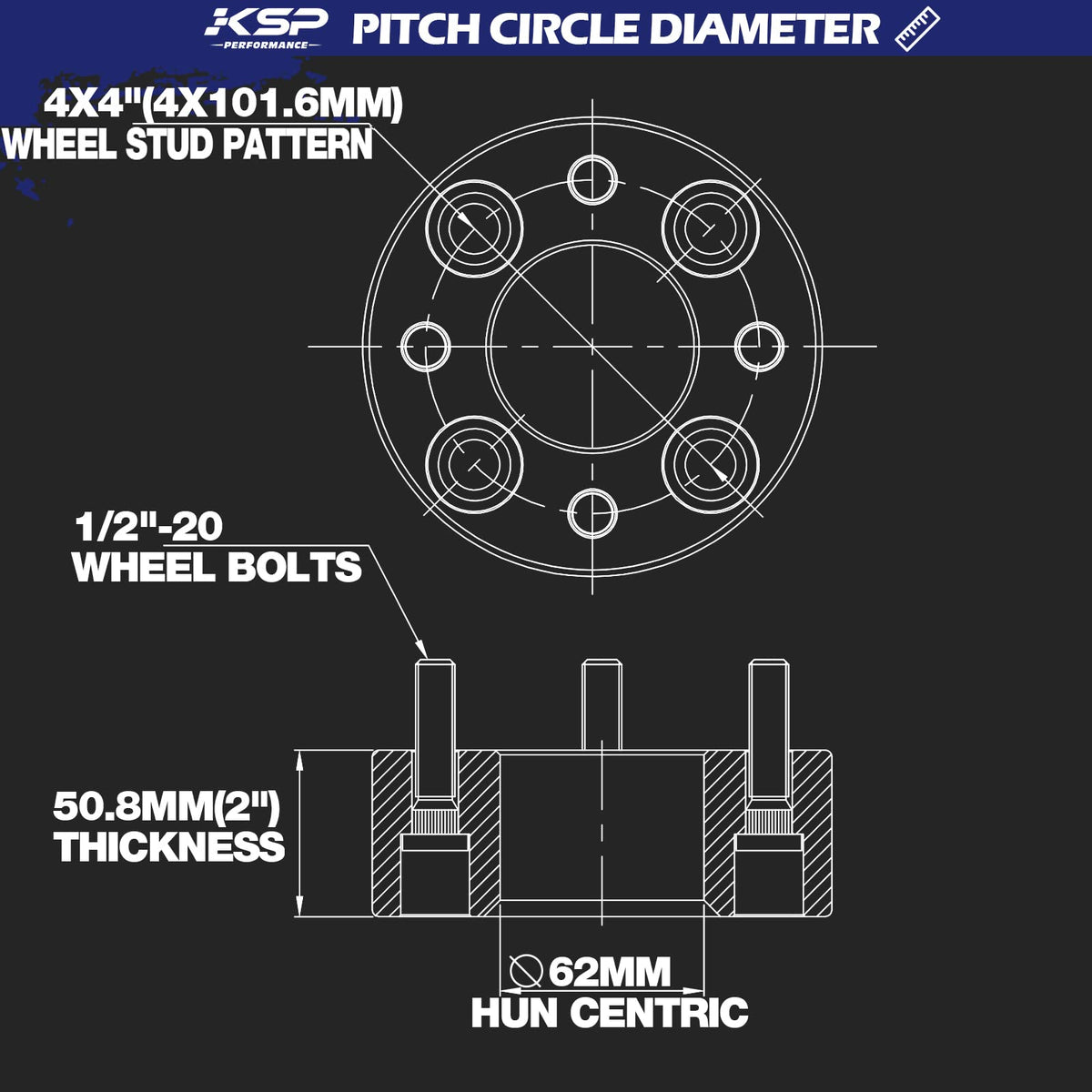 KSP Performance spacer shows 4x1016 and 4x100 bolt patterns for golf carts