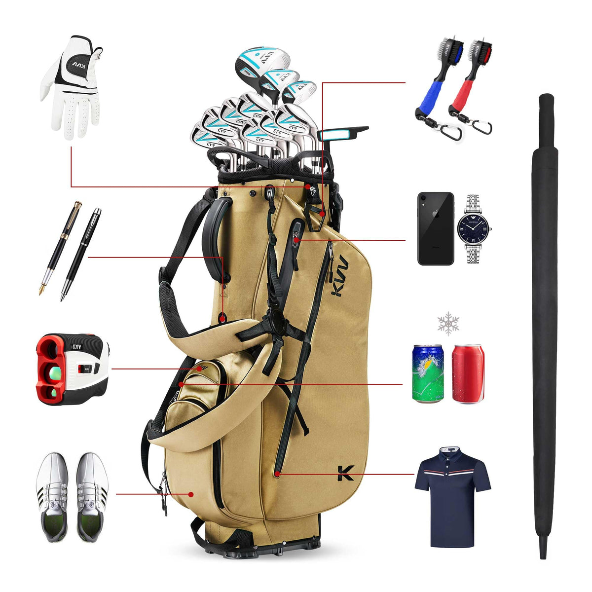 KVV golf stand bag insulated bottle pocket keeps drinks cool on the course