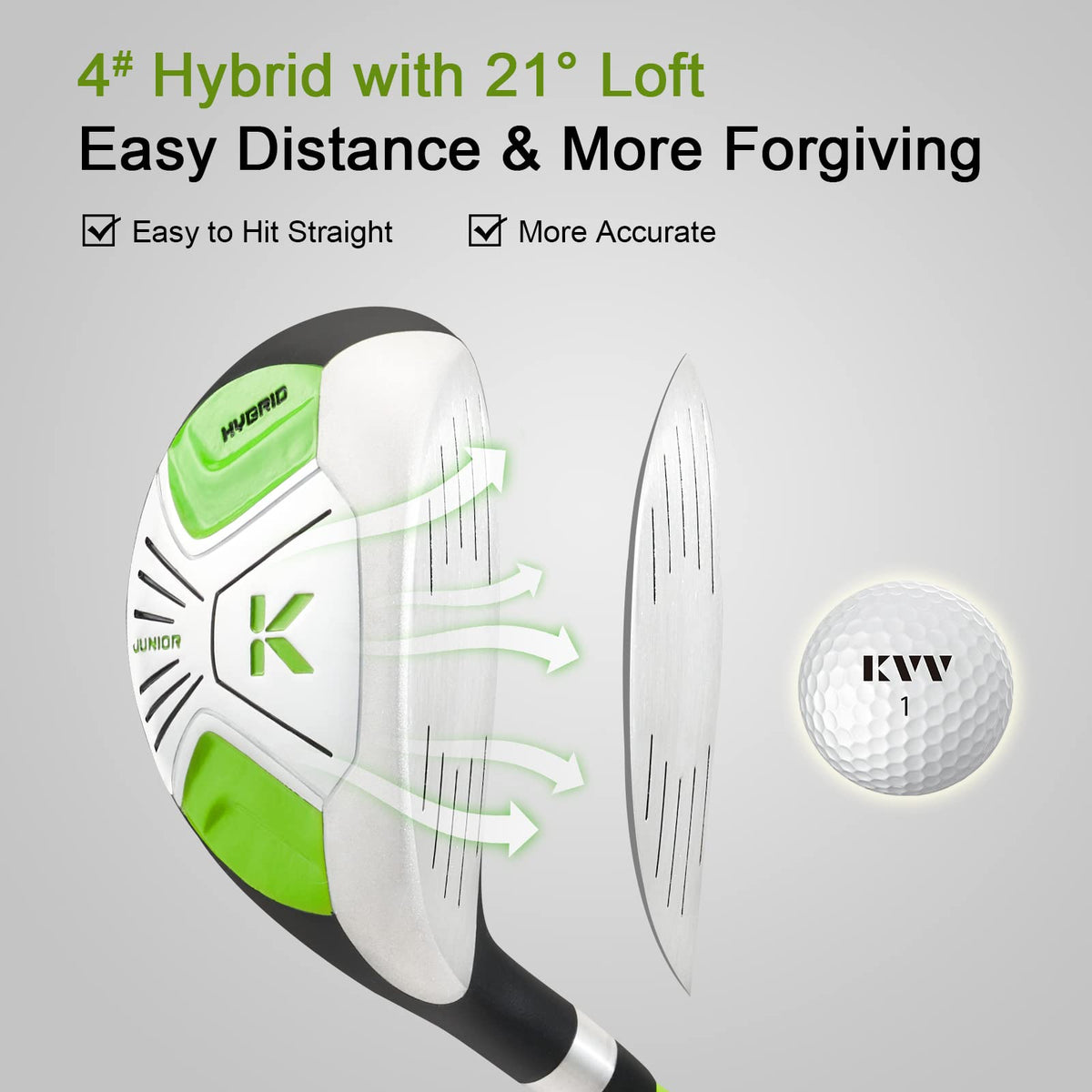 KVV junior 7 iron cavity-back, forgiving on mis-hits.