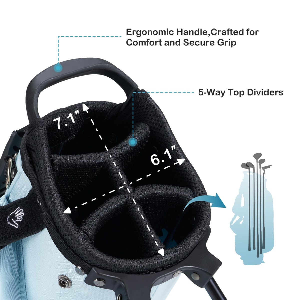 KVV Junior Golf Bag with a dedicated ball pocket on display