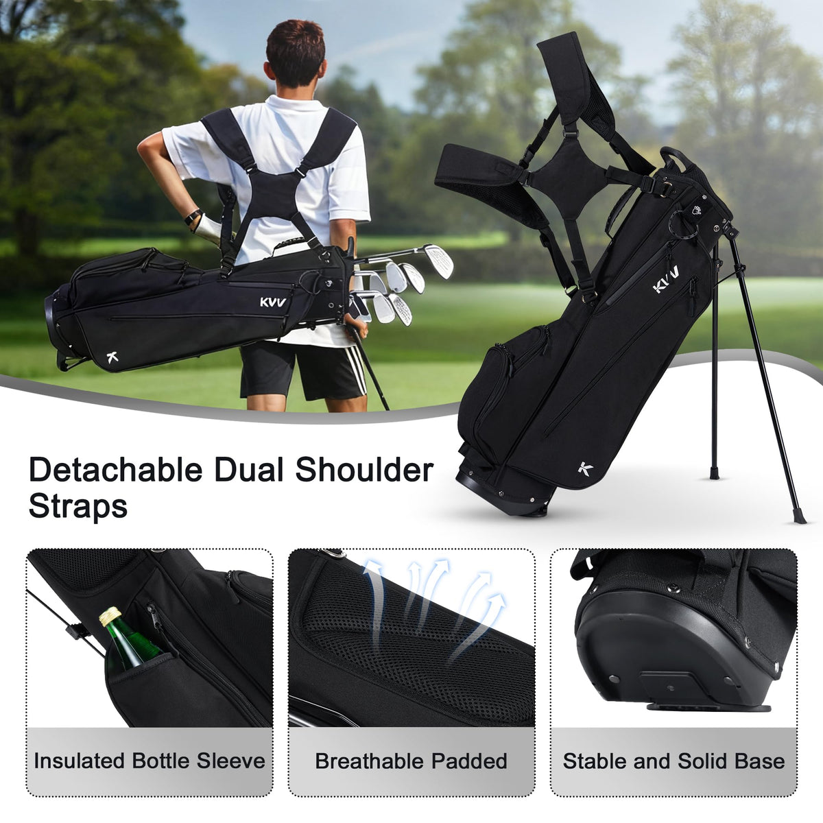 KVV Junior Golf Bag dedicated ball pocket for quick access.