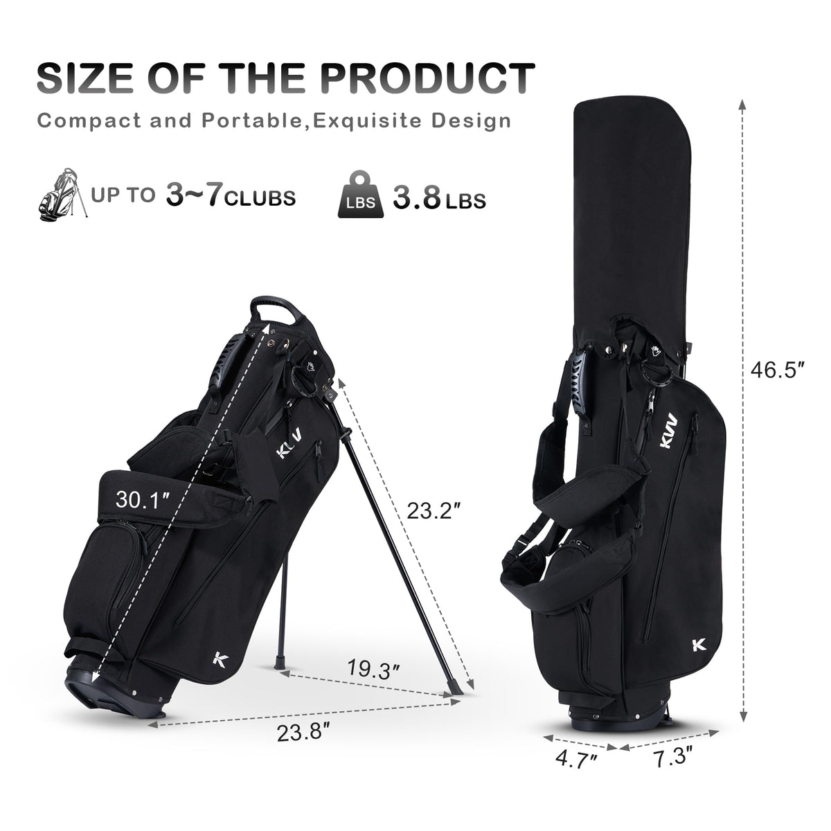 KVV Junior Golf Bag dual-leg stand provides stable access.