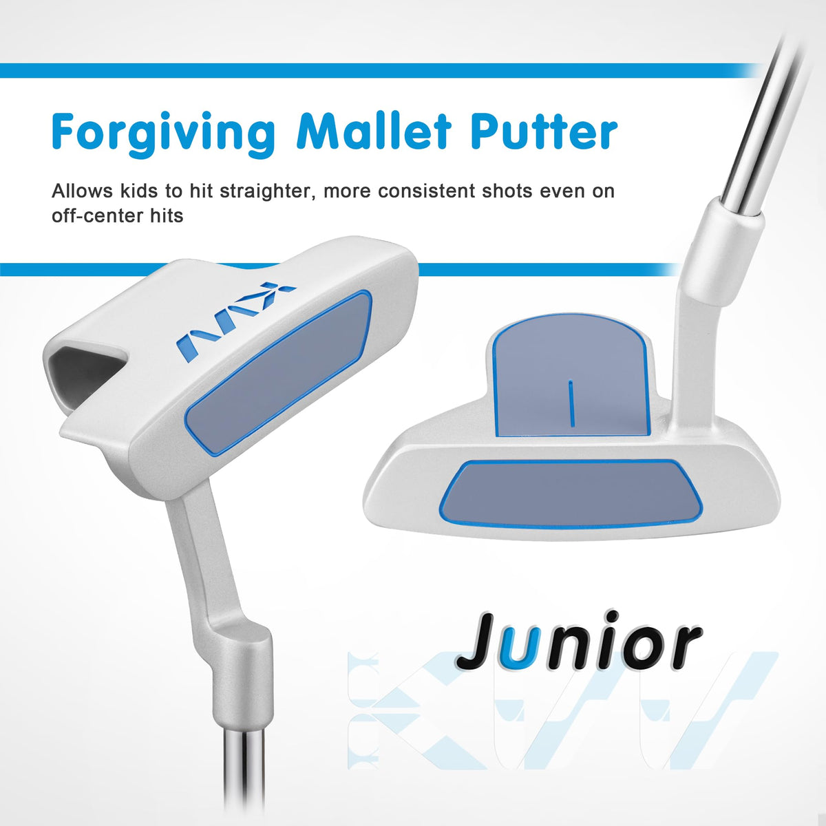 KVV junior golf set putter supports alignment practice on practice greens.