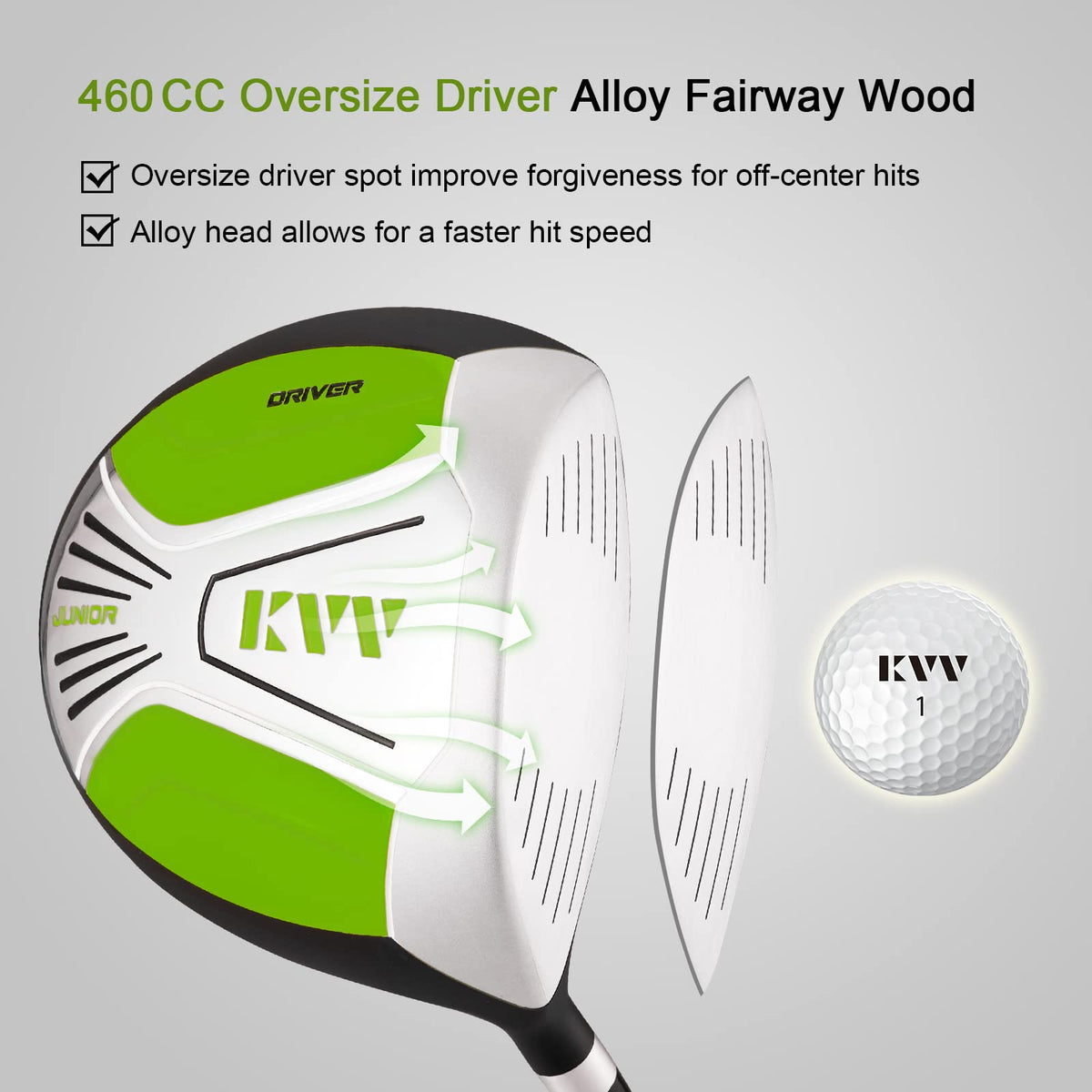 KVV lime head cover protects clubs from rain and dust.