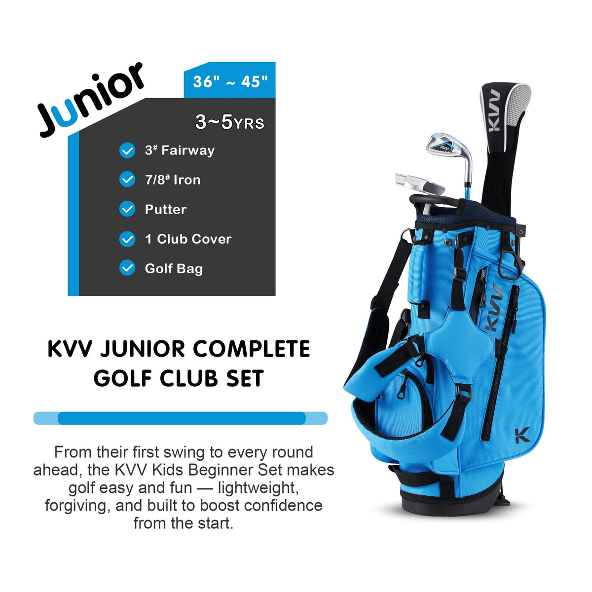 KVV junior golf iron 7/8 cavity-back with larger sweet spot and reliable accuracy.