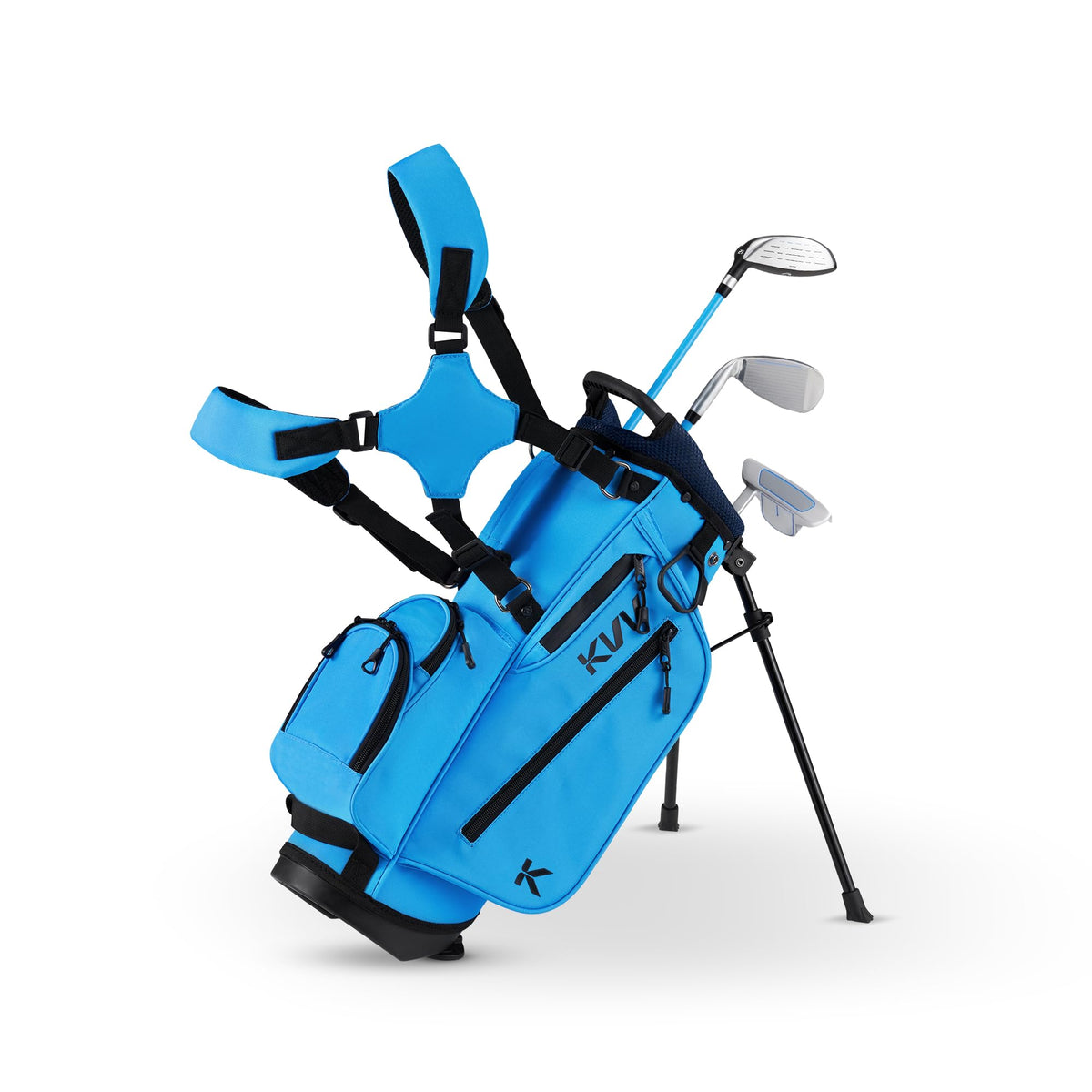 KVV junior golf set stand bag with rain hood for young beginners.